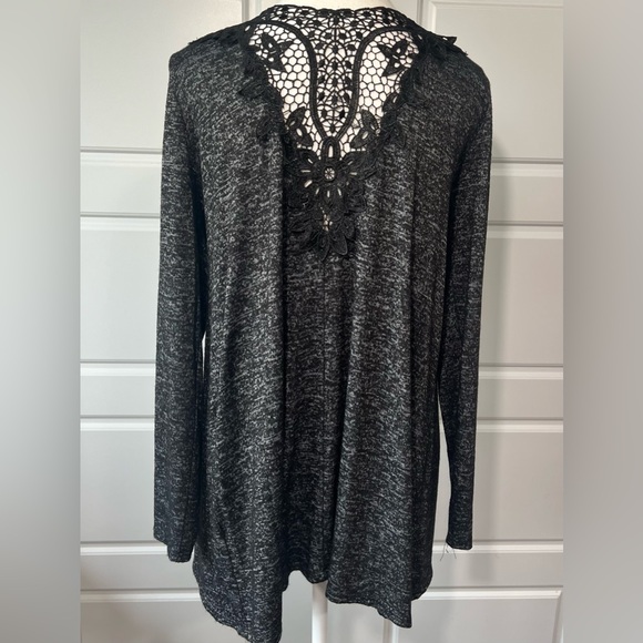 Lace Back Cardigan Duster Open Front Lightweight Cover Up Black Gray - Picture 1 of 7